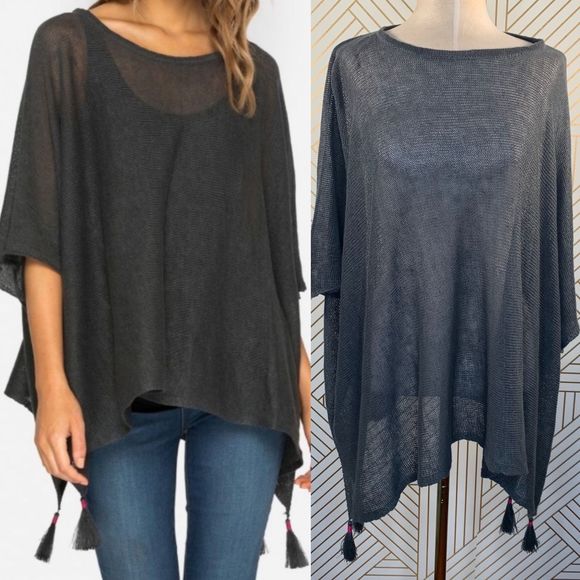 Johnny Was Sweaters - Johnny Was Calme Organic Linen Poncho in Gray